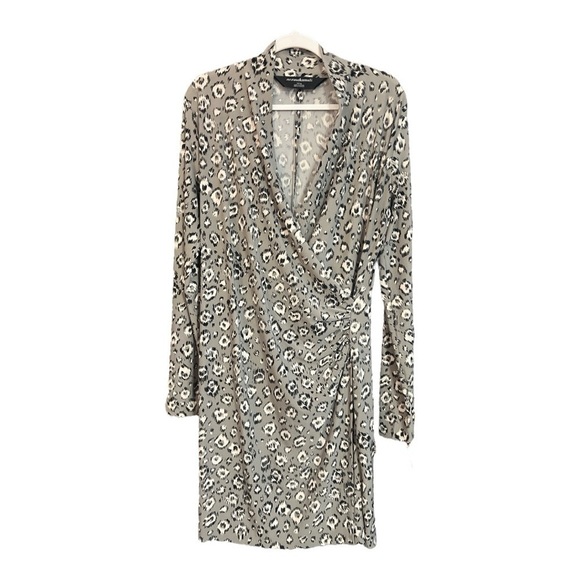 Norma Kamali Faux Wrap Knee Length Leopard Print Dress L1 - Picture 1 of 4
